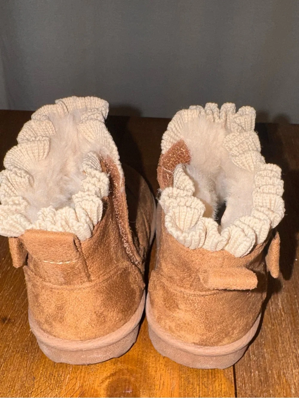 Kids Tan Suede Fleece-Lined Boots